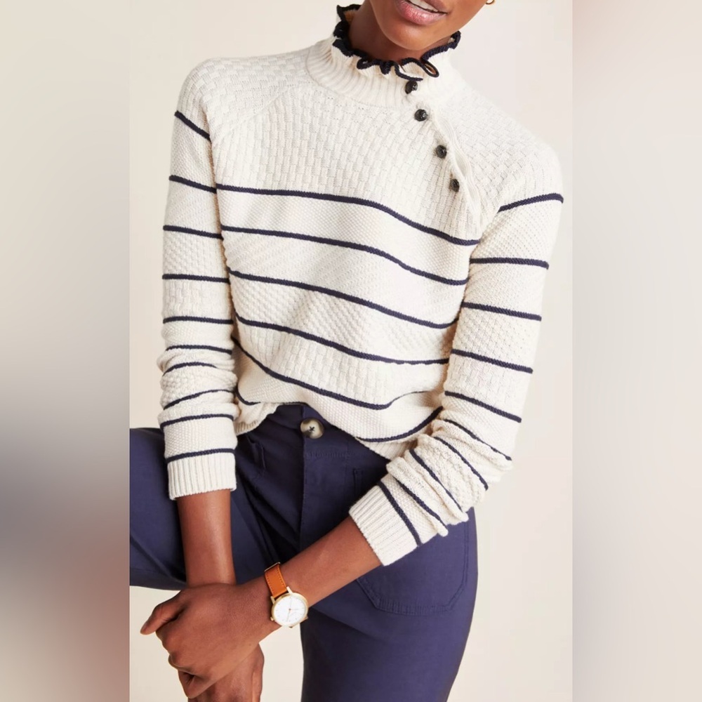 Scotch & Soda Cream and Navy Striped Turtleneck Sweater